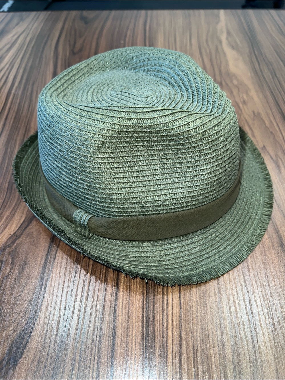 Olive Green Straw Fedora Hat